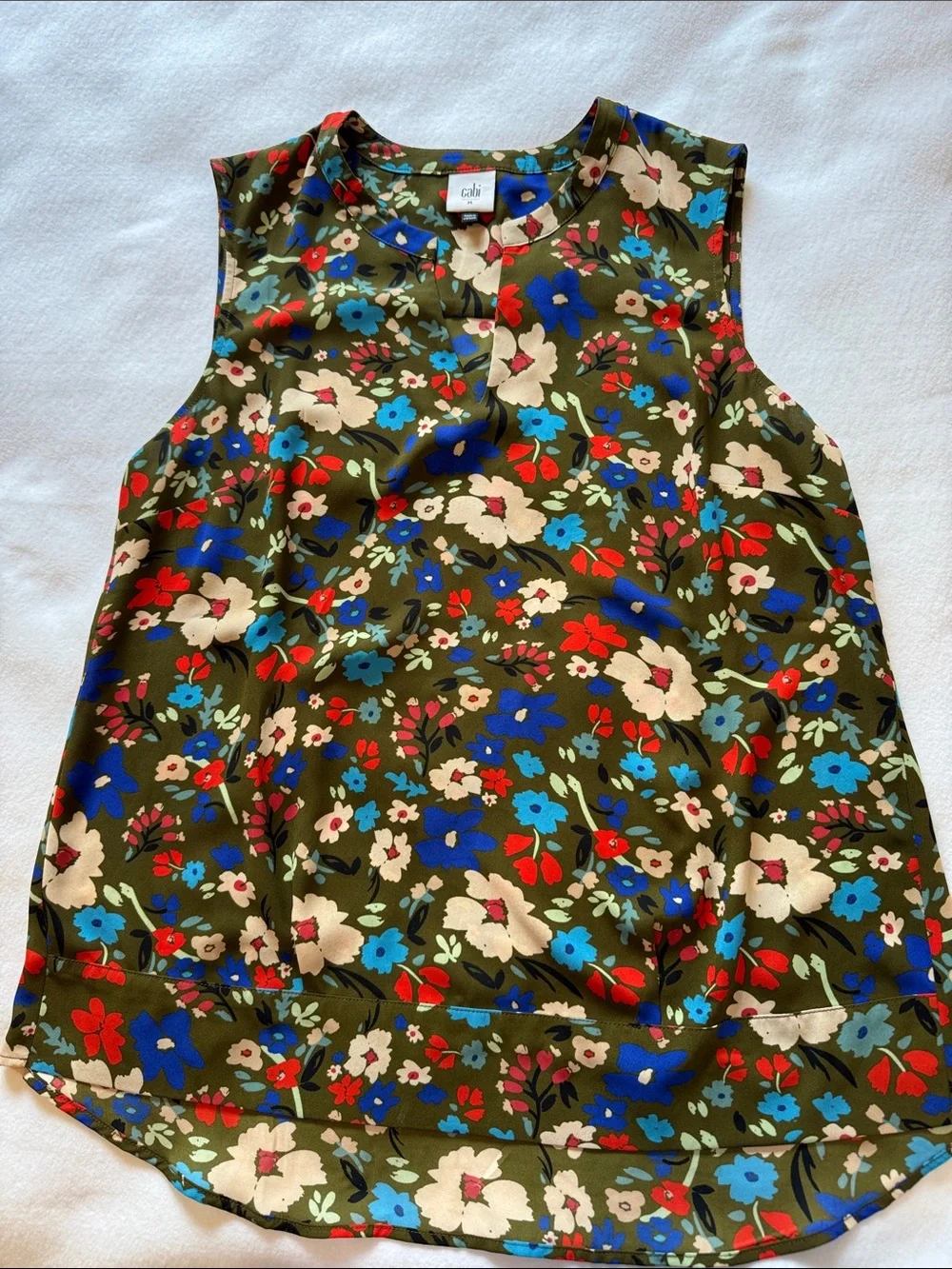 CAbi Wildflower Top Medium Floral Sleeveless Blouse Olive Green Style 3981 - Picture 1 of 6
